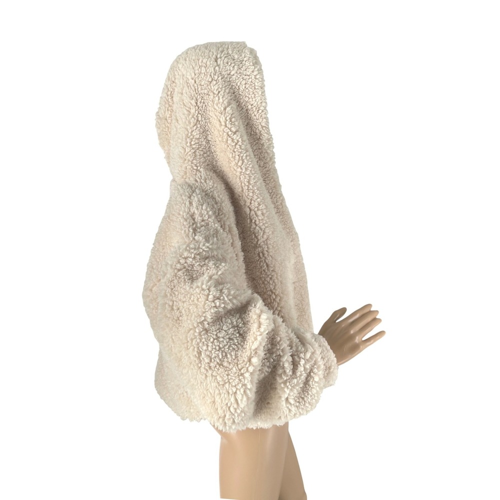 NWT Womens Teddy Coat Cowl Hood Pockets M Cream Soft Girl Y2K Streetwear - Picture 3 of 11